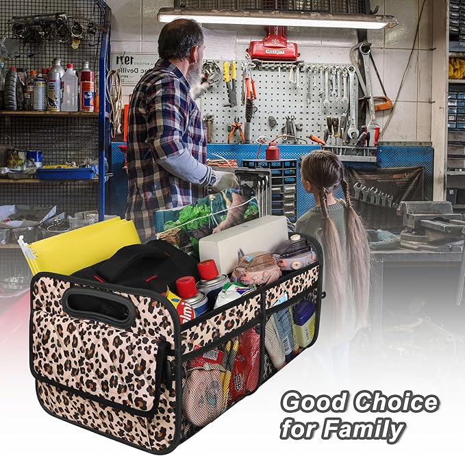Deosk Car Trunk Organzier for suv,Car Organziers and Storage with 6 Big Pocket for Women/Men 50L Waterproof Polyester Trunk Organzier for Minivan/Truck(Medium,Leopard print)