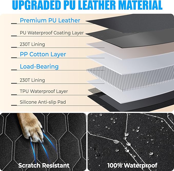 Dog Back Seat Cover Hard Bottom - Holds 400lbs - Waterproof Dog Hammock for Car - 40% Extra Space - Car, SUV & Truck Universal Size - Pet Seat Cover for Back Seat - Seat & Door Protector