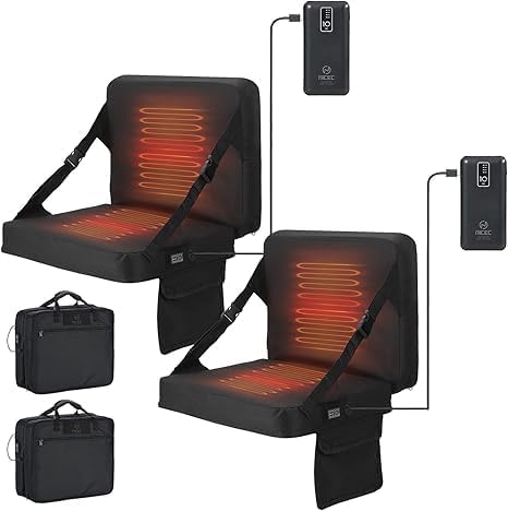 Nice C Heated Stadium Seat with Battery, Heated Seat Cushion, Heated Bleacher Seat, Stadium Seat with Back, Lightweight, Thick Padded with Carry Handle, Power Bank Included (2-P Heated Black)