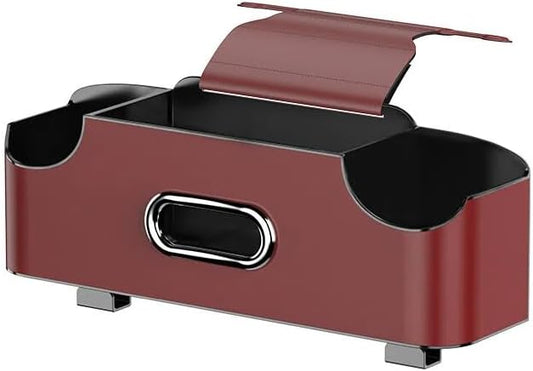 Back Seat Car Organizer, 4-in-1 Car Backseat Organizer with Cup Holder and Storage, Universal Leather Multifunctional Seat Back Storage with Tissue Box,Phone Holder, Trash Bin & Hooks (RED)