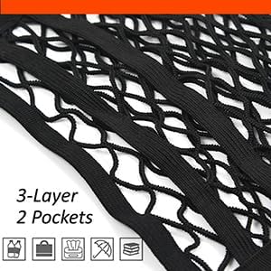 3-Layer Car Mesh Organizer, Seat Back Net Bag, Barrier of Backseat Pet Kids, Cargo Tissue Purse Holder, Driver Storage Netting Pouch（Upgrade Stretch Length）