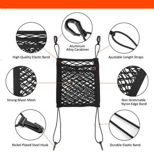 3-Layer Car Mesh Organizer, Seat Back Net Bag, Barrier of Backseat Pet Kids, Cargo Tissue Purse Holder, Driver Storage Netting Pouch（Upgrade Stretch Length）