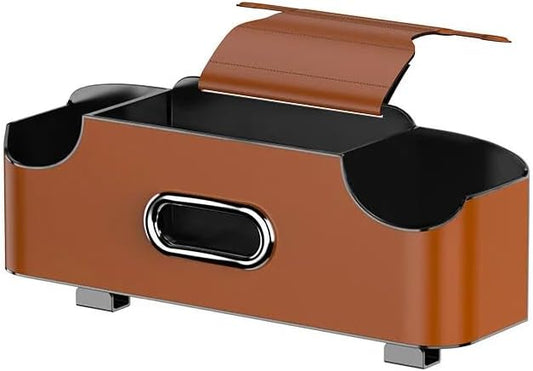 Back Seat Car Organizer, 4-in-1 Car Backseat Organizer with Cup Holder and Storage, Universal Leather Multifunctional Seat Back Storage with Tissue Box,Phone Holder, Trash Bin & Hooks (ORANGE)