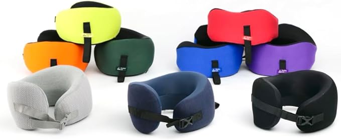 C CUSHION LAB Travel Pillow, Award-Winning Patented Ergonomic Design for Chin & Neck Support Memory Foam Neck Pillow, Compact Airplane Pillow for Traveling, Flight, Car (Spark, Medium)