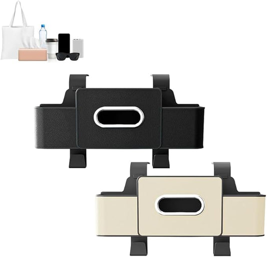 Back Seat Car Organizer,3-in-1 Car Backseat Storage Box with Cup Holder,Tissue Box,Trash Bin&Hooks,Multifunctional Waterproof Storage for Hold Phones Snacks Drinks Handbags (1, Black+White)