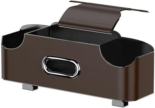 Back Seat Car Organizer, 4-in-1 Car Backseat Organizer with Cup Holder and Storage, Universal Leather Multifunctional Seat Back Storage with Tissue Box,Phone Holder, Trash Bin & Hooks (BROWN)