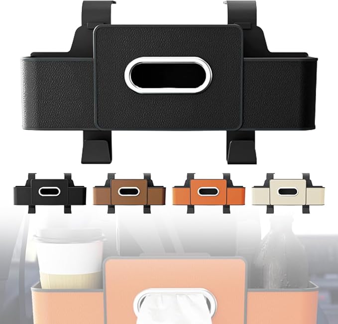3-in-1 Car Backseat Organizer with Cup Holder, Tissue Box, Trash Bin & Hooks,Multifunctional Back Seat Car Organizer for Hold Phones, Snacks, Drinks, and Handbags (Black)