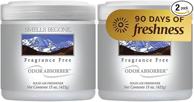 SMELLS BEGONE 15oz Gel Odor Eliminator - Absorb & Remove Tough Odors in Pet Areas, Bathrooms, Basements, Garage, Cars, RVs & Boats - Eliminate Odors Quickly (2-Pack, Fragrance Free)