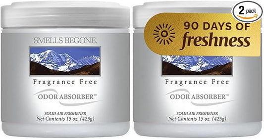 SMELLS BEGONE 15oz Gel Odor Eliminator - Absorb & Remove Tough Odors in Pet Areas, Bathrooms, Basements, Garage, Cars, RVs & Boats - Eliminate Odors Quickly (2-Pack, Fragrance Free)