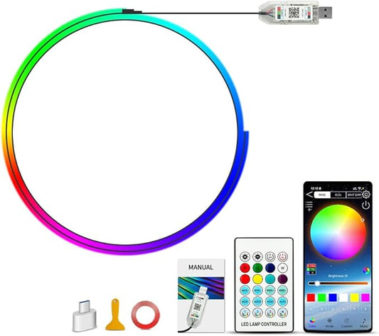 Ambient Lighting Car Led Lights Interior,43.3’’ USB Powered Acrylic Neon Flexible Strip Fiber Optic LED Ambient Lighting Kits with Remote APP, RGB Music Lights Sync for Inside car Decorations