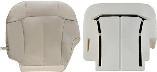SecosAutoparts Driver Side Front Bottom Leather Seat Cover & Foam Cushion Light Tan# 522 or 922 Compatible with Chevy Silverado Tahoe Avalanche Suburban 1999 2000 2001 2002