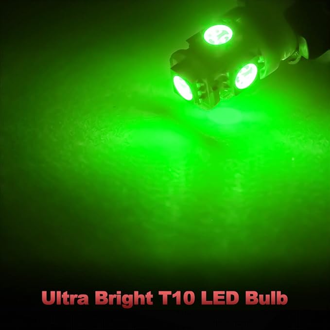 Yorkim 194 LED Bulbs Green Super Bright New 5th Generation, T10 168 LED Bulbs for Car Interior Dome Map Door Courtesy License Plate Lights W5W 2825, Pack of 10