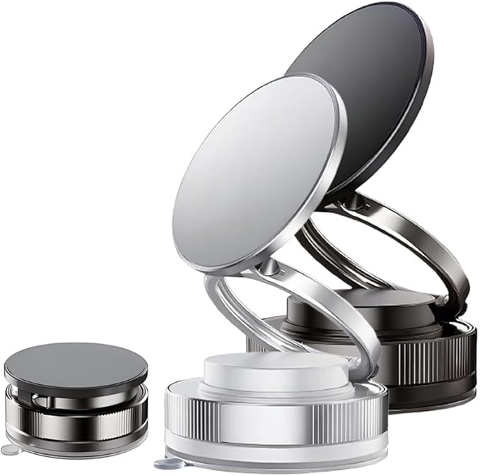Magnetic Phone Holder with Suction Cup, 2026 New 360° Adjustable Vacuum Magnetic Phone Holder, Foldable and Retractable Car Phone Mount Magnetic Cell Phone Holders for Your Car (White+Black)