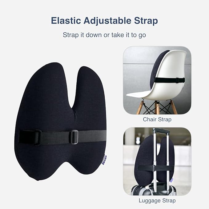 C CUSHION LAB Extra Dense Lumbar Pillow - Patented Ergonomic Multi-Region Firm Back Support for Lower Back Pain Relief - Lumbar Support Cushion with Strap for Office Chair, Car, Sofa, Plane - Black