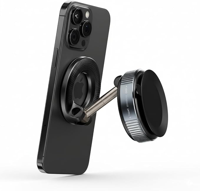Magnetic Car Phone Mount with Metal Ring – Strong Dashboard & Windshield Holder for Smartphones, 360° Rotation, Vacuum Suction, Universal Compatibility