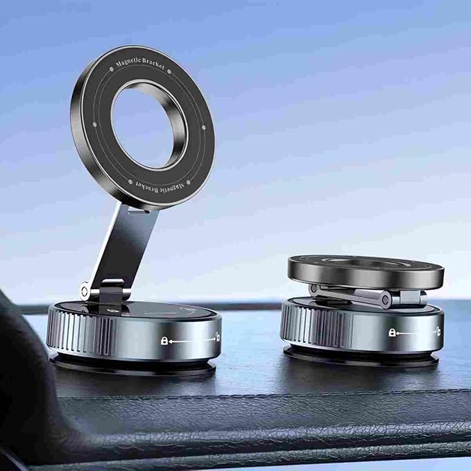 360° Adjustable Vacuum Magnetic Phone Holder [ 96+LBS Suction & 2800gf Magnetic ], Foldable Suction Cup Magnetic Phone Mount for Car, Car Phone Holder for iPhone 17/16/15/14/13/12 Series