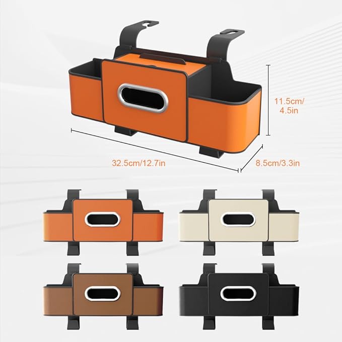 Back Seat Car Organizer,3-in-1 Car Backseat Storage Box with Cup Holder,Tissue Box,Trash Bin&Hooks,Multifunctional Waterproof Storage for Hold Phones Snacks Drinks Handbags (2, Orange)