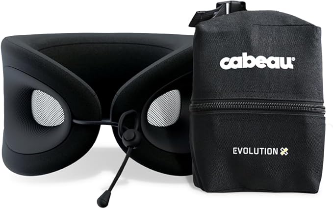 Cabeau Travel Pillow for Long Flights – Evolution X - Memory Foam Neck Support - Comfort On-The-Go for Airplane, Train, and Car (Diamond) with Evolution X Travel Bag - Black