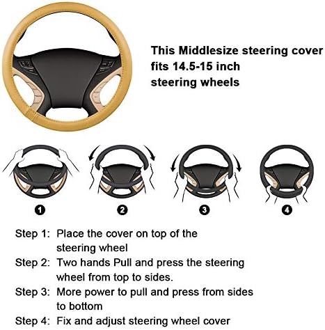 HAOKAY Top Grade Black Genuine Leather Steering Wheel Cover Women Men, Luxury Steering Wheel Cover for Cars, SUVS and Trucks, Universal 14.5-15 inch