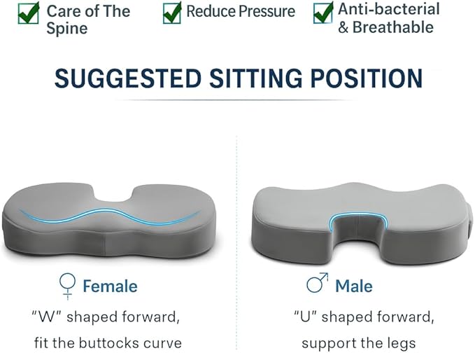 Ergonomic Gel Insert Memory Foam Seat Cushion | Cooling Gel Pad | Sciatica | Back Pain Relief | Office Chair Cushion |Stadium Seat, Airplane Seat Cushion, Chair Pads | Lumbar Support Pillow |Hip Pads