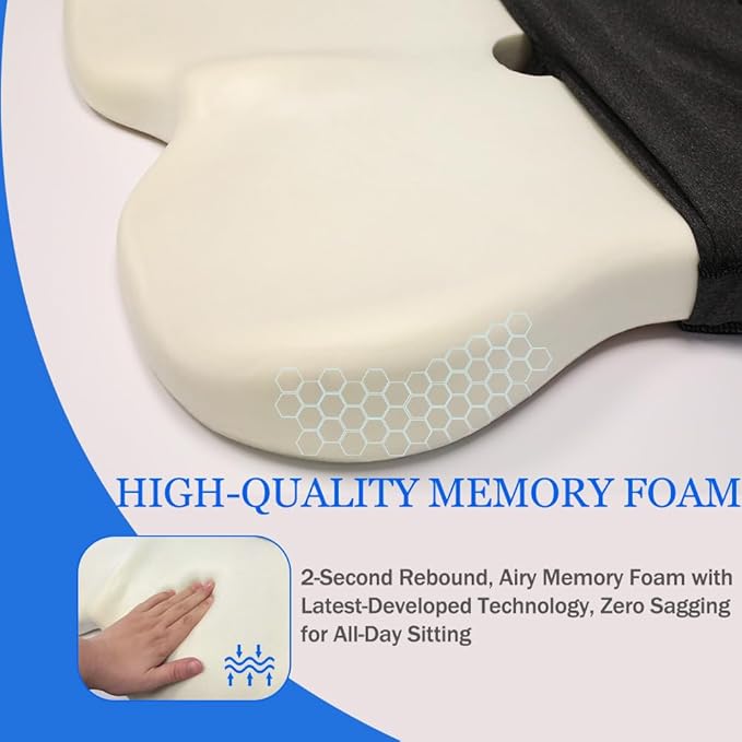 Wheelchair Cushions with Ergonomic L-Shape Design – Premium Memory Foam Seat Cushion for Posture Support & Tailbone Pain Relief – Non-Slip Base & Adjustable Straps for Office, Car & Travel Use