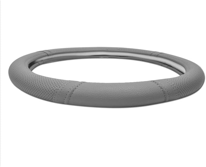 Car Pass Classical Leather Automotive Universal Steering Wheel Covers,Universal Fit for Suvs,Trucks,Sedans,Cars,Vans,14.5-15inch Anti-Slip Safety Comfortable Desgin(Gray)