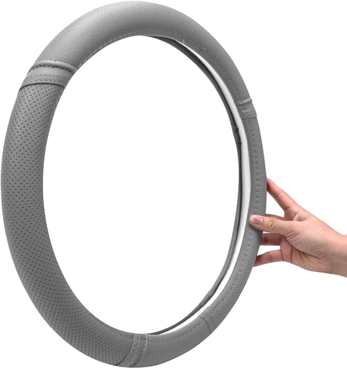 Car Pass Classical Leather Automotive Universal Steering Wheel Covers,Universal Fit for Suvs,Trucks,Sedans,Cars,Vans,14.5-15inch Anti-Slip Safety Comfortable Desgin(Gray)