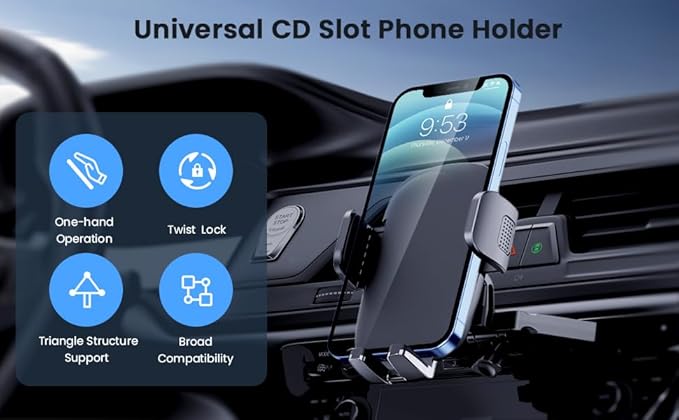 Qifutan Metal CD Slot Phone Holder Mount for Car - Upgraded Thick Cases Friendly iPhone Holder for CD Player - Fits All Smartphones