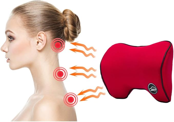 Car Neck Support Pillow for Driving, Car Seat Headrest Pillow with Soft Memory Foam (Red)