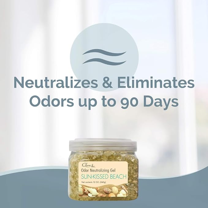 Clear Air Odor Eliminator Gel - 12 oz, Pack of 2 - Air Freshener Made with Essential Oils - Eliminates Odors in Bathrooms, Cars, Boats, RVs & Pet Areas - Sun-Kissed Beach Scent