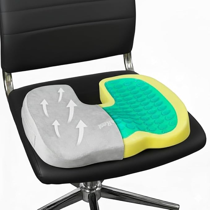 LuminaRest® Gel Seat Cushion for Long Sitting – Premium CertiPUR-US® Certified Memory Foam, Ergonomic Office Chair Cushion for Tailbone & Coccyx Pain Relief, Sciatica & Back Support – (Gray)