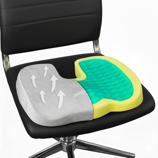 LuminaRest® Gel Seat Cushion for Long Sitting – Premium CertiPUR-US® Certified Memory Foam, Ergonomic Office Chair Cushion for Tailbone & Coccyx Pain Relief, Sciatica & Back Support – (Gray)