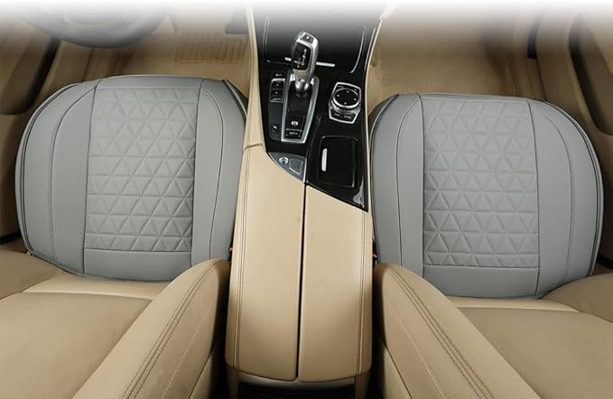 Black Panther 1 Pair Front Bottom Seat Covers Luxury Faux Leather Car Seat Protectors, Anti-Slip and Wrap Around The Bottom, Fit 95% of Vehicles - Light Gray