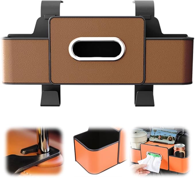 3-in-1 Car Backseat Organizer, 2025 New Car Window Storage Tray, Multifunctional back seat organizer, Universal car seat organizer for SUV and sedan, Vehicle seat organizer (Brown)