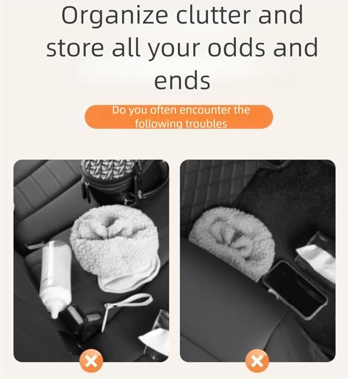 Car Backseat Organizer with Tissue Holder, Multifunctional Storage Rack with Cup Holder and Phone Holder, ABS Material with Leather Finish, Adjustable (Black)