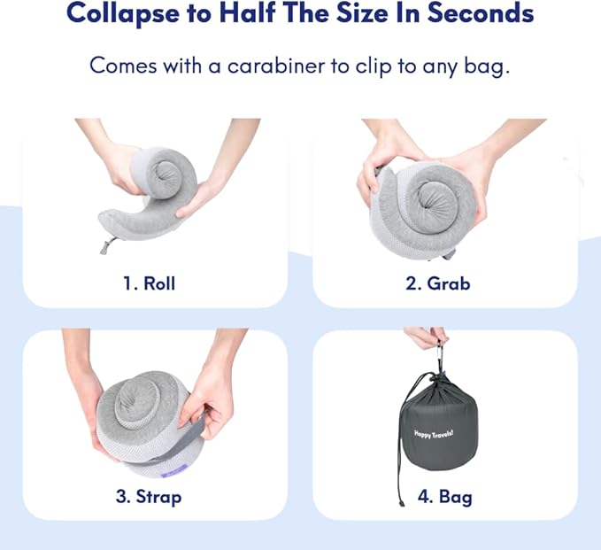 C CUSHION LAB Travel Pillow, Award-Winning Patented Ergonomic Design for Chin & Neck Support Memory Foam Neck Pillow, Compact Airplane Pillow for Traveling, Flight, Car (Gray, Medium)