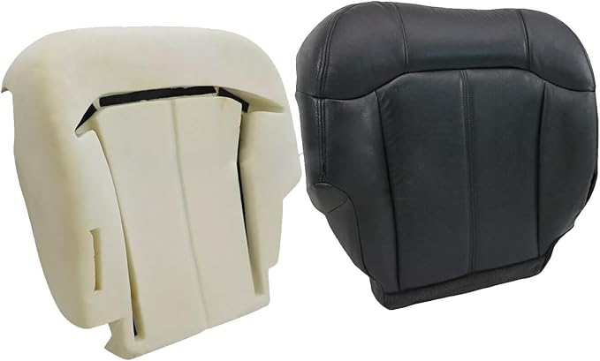 SecosAutoparts Driver Side Foam Cushion & Bottom Leather Replacement Seat Cover Dark Gray Compatible with Chevy Silverado Tahoe Avalanche Suburban Compatible with GMC Sierra Yukon 1999 2000 2001 2002
