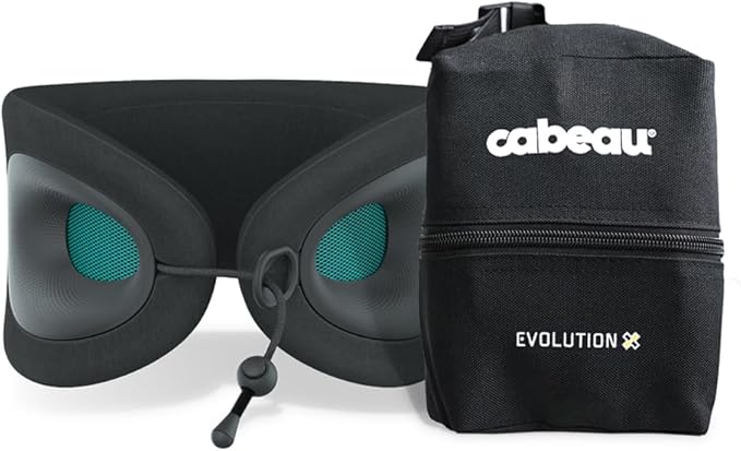 Cabeau Travel Pillow for Long Flights – Evolution X - Memory Foam Neck Support - Comfort On-The-Go for Airplane, Train, and Car (Turquoise) with Evolution X Travel Bag - Black
