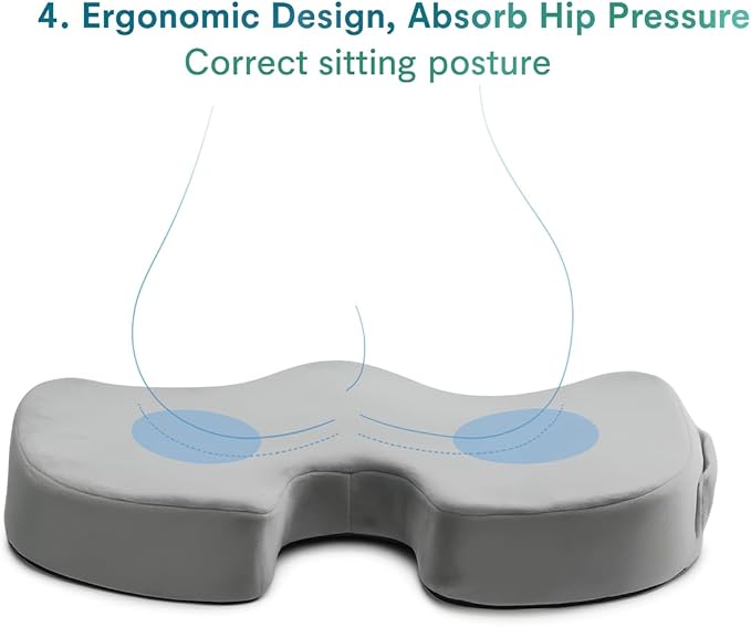 Ergonomic Gel Insert Memory Foam Seat Cushion | Cooling Gel Pad | Sciatica | Back Pain Relief | Office Chair Cushion |Stadium Seat, Airplane Seat Cushion, Chair Pads | Lumbar Support Pillow |Hip Pads