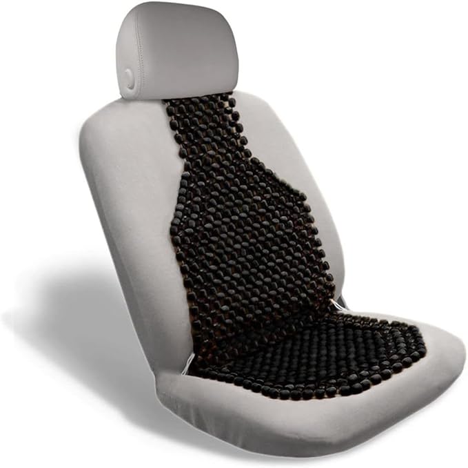 VaygWay Beaded Seat Cushion Car Driver Seat Cover with Durable & Double Strung Natural Wood Beads- Cooling Comfort Ventilated Massaging Support Cushion for Auto Cars -1 Pack Black