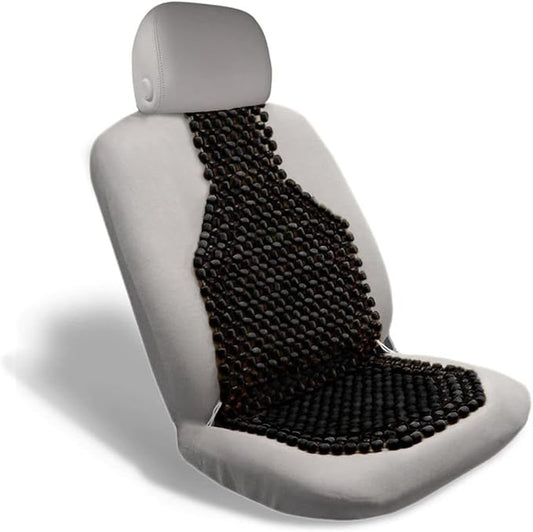 VaygWay Beaded Seat Cushion Car Driver Seat Cover with Durable & Double Strung Natural Wood Beads- Cooling Comfort Ventilated Massaging Support Cushion for Auto Cars -1 Pack Black