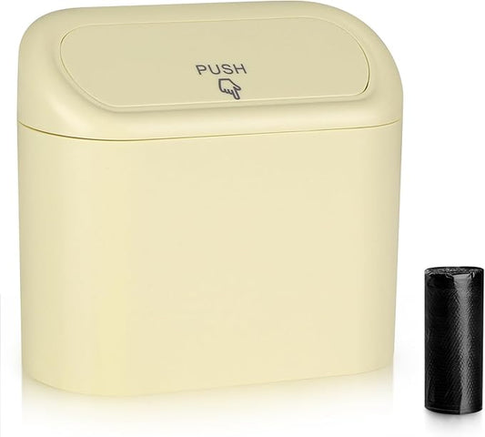 Accmor Car Trash Can, Portable Vehicle Trash Bin with Lid, Car Dustbin Garbage Organizer Holder with One Roll Trash Bag, Leakproof Hanging Mini Cars Storage Bag Container for Auto, SUV, Office (Beige)