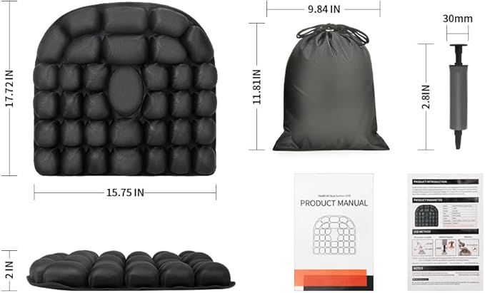 Airplane Seat Cushion for Long Flights, Inflatable & Portable Travel Cushion for Tailbone Pain Relief, Pressure Relief Car Seat Cushion for Office Chair and Wheelchair Use