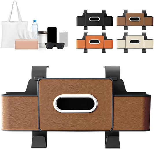 Back Seat Car Organizer,3-in-1 Car Backseat Storage Box with Cup Holder,Tissue Box,Trash Bin&Hooks,Multifunctional Waterproof Storage for Hold Phones Snacks Drinks Handbags (1, Brown)