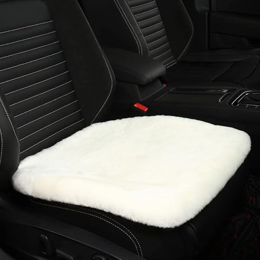 Genuine Sheepskin Auto Seat Pad, Australian Soft Wool Seat Cover Breathable and Sweat-Wicking Comfort Warm Universal Fit,19.2 inch x19.2 inch (Front seat Cushion 1pc, Ivory White)