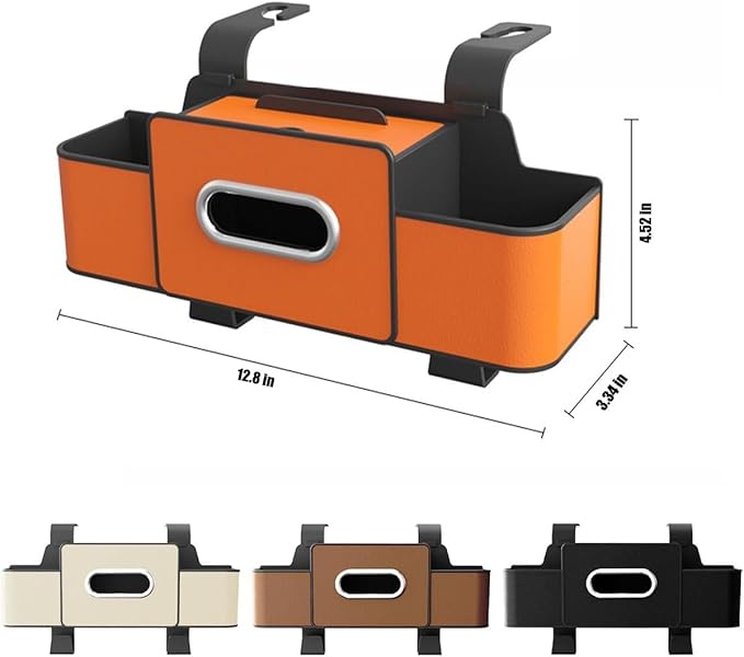 3-in-1 Car Backseat Organizer–Keep Your Ride Clean Organized, Car Organizers and Storage Box Behind Seat, Multifunctional Hanging Cars Organizer and Storage Box with Cup Holder & Tissue Boxs (Orange)
