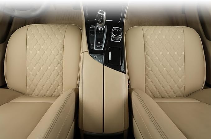 Black Panther PU Car Seat Cover, Front Bottom Seat Protector Compatible with 95% Vehicles,Anti-Slip & Full Wrapping Bottom (W 21.26''×D 20.86”)(1Piece,Dark Beige)