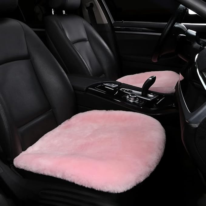 Genuine Sheepskin Auto Seat Pad, Australian Soft Wool Seat Cover Breathable and Sweat-Wicking Comfort Warm Universal Fit,19.2 inch x19.2 inch (Front seat Cushion 1pc, Pink)