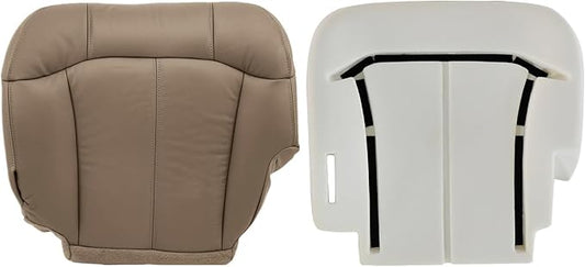 Priprilod Driver Side Bottom Replacement Leather seat Cover Tan（#522 or 52i ）＆ Foam Cushion Compatible with Chevy Silverado Tahoe Suburban/GMC Sierra Yukon 1500 2500 3500 HD1999 2000 2001 2002