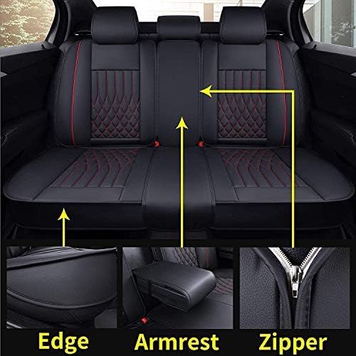 Aierxuan Rear Car Seat Covers with Waterproof Leather, Automotive Vehicle Cushion Cover Universal Fit for Most Cars (Black-Red, Rear seat Cover)